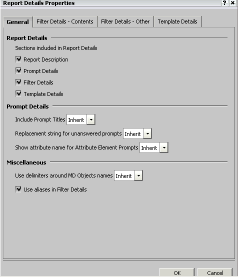 Report Details Properties dialog box